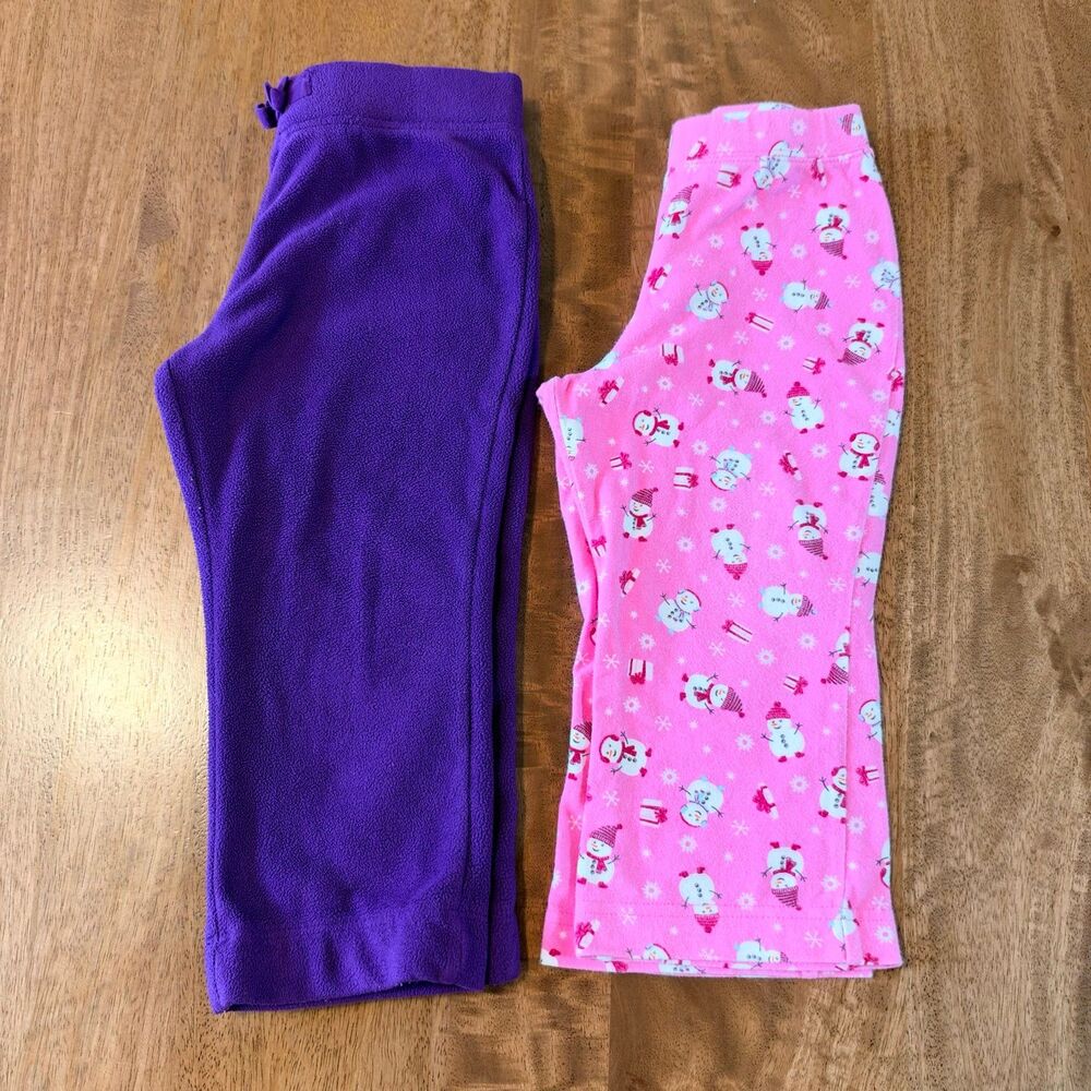 Girls 24M Fleece Pants Bundle, Purple & Pink Snowman